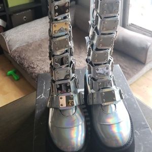 Demonia Iridescent Hologram platform boot